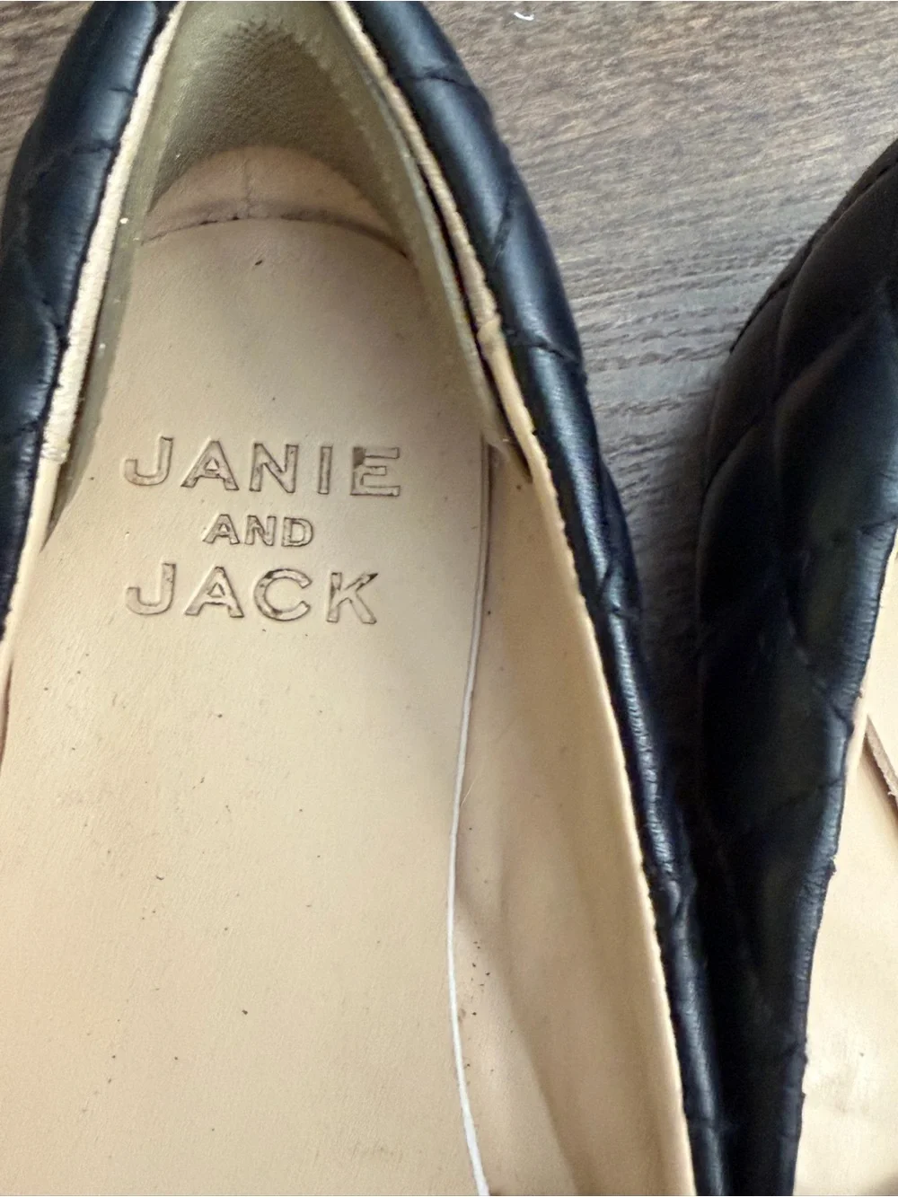 Janie and Jack Black Quilted Flats with White Bow and Gold Accent 2